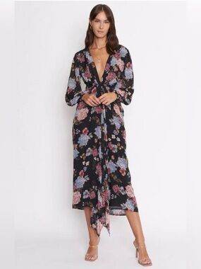 Dee Elly Black Floral Maxi Dress with Pink & Sage Blooms